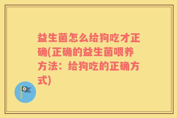 益生菌怎么给狗吃才正确(正确的益生菌喂养方法:给狗吃的正确方式) 益生菌怎么给狗吃才正确(正确的益生菌喂养方法:给狗吃的正确方式)