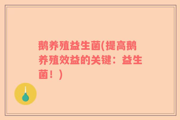鹅养殖益生菌(提高鹅养殖效益的关键：益生菌！)