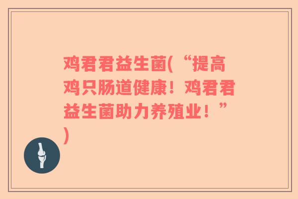 鸡君君益生菌(“提高鸡只肠道健康！鸡君君益生菌助力养殖业！”)
