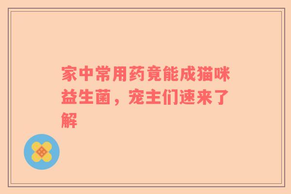 家中常用药竟能成猫咪益生菌，宠主们速来了解