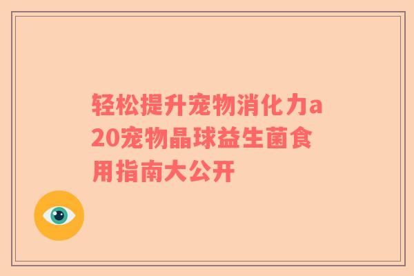 轻松提升宠物消化力a20宠物晶球益生菌食用指南大公开
