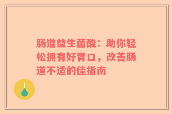 肠道益生菌酸：助你轻松拥有好胃口，改善肠道不适的佳指南