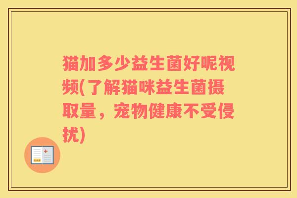猫加多少益生菌好呢视频(了解猫咪益生菌摄取量，宠物健康不受侵扰)