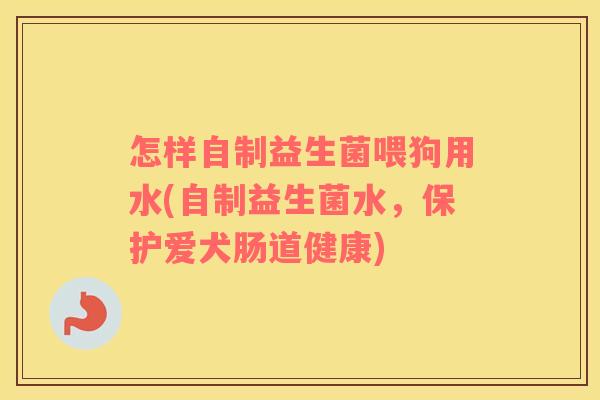 怎样自制益生菌喂狗用水(自制益生菌水，保护爱犬肠道健康)