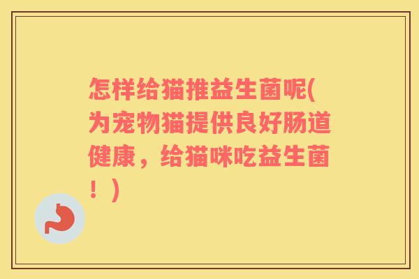 怎样给猫推益生菌呢(为宠物猫提供良好肠道健康，给猫咪吃益生菌！)