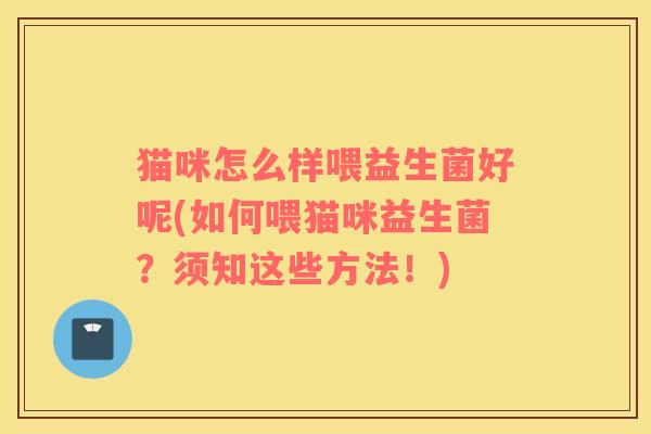 猫咪怎么样喂益生菌好呢(如何喂猫咪益生菌？须知这些方法！)