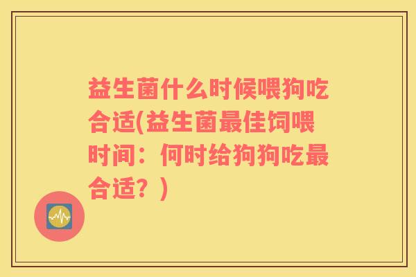 益生菌什么时候喂狗吃合适(益生菌最佳饲喂时间：何时给狗狗吃最合适？)