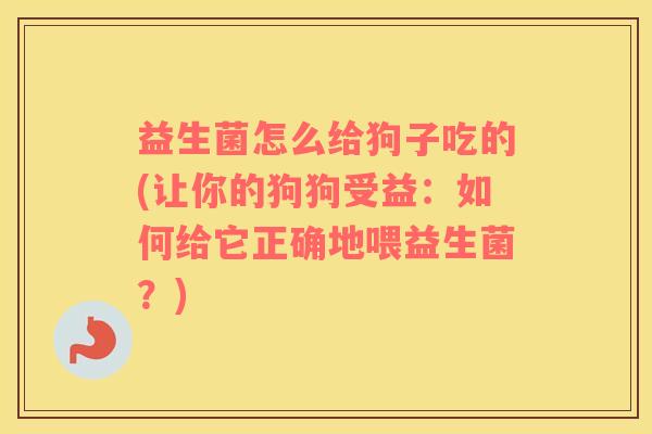 益生菌怎么给狗子吃的(让你的狗狗受益：如何给它正确地喂益生菌？)