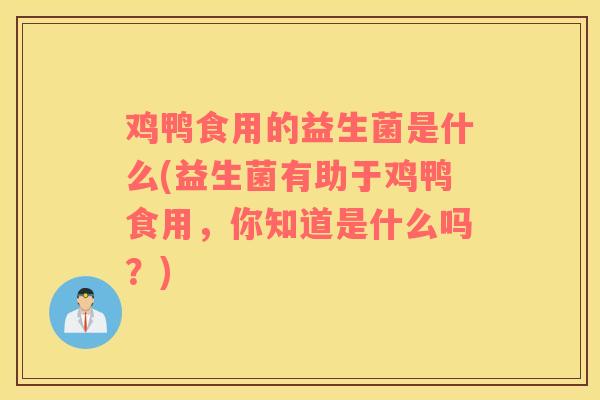 鸡鸭食用的益生菌是什么(益生菌有助于鸡鸭食用，你知道是什么吗？)