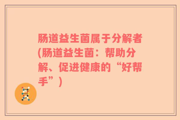 肠道益生菌属于分解者(肠道益生菌:帮助分解、促进健康的“好帮手”) 肠道益生菌属于分解者(肠道益生菌:帮助分解、促进健康的“好帮手”)